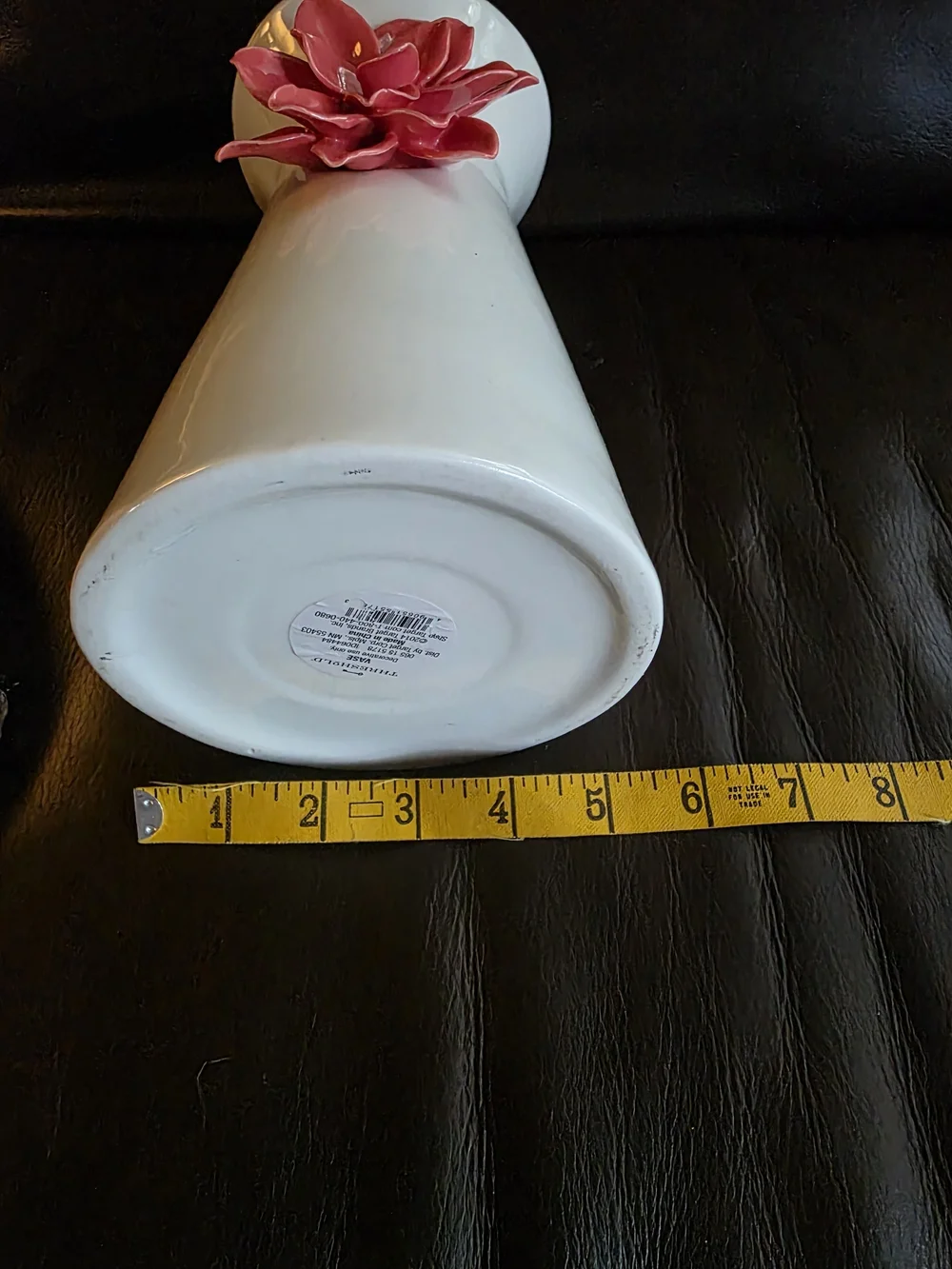 Vintage Shabby Chic White Ceramic Vase with 3D Pink Flower Accent
